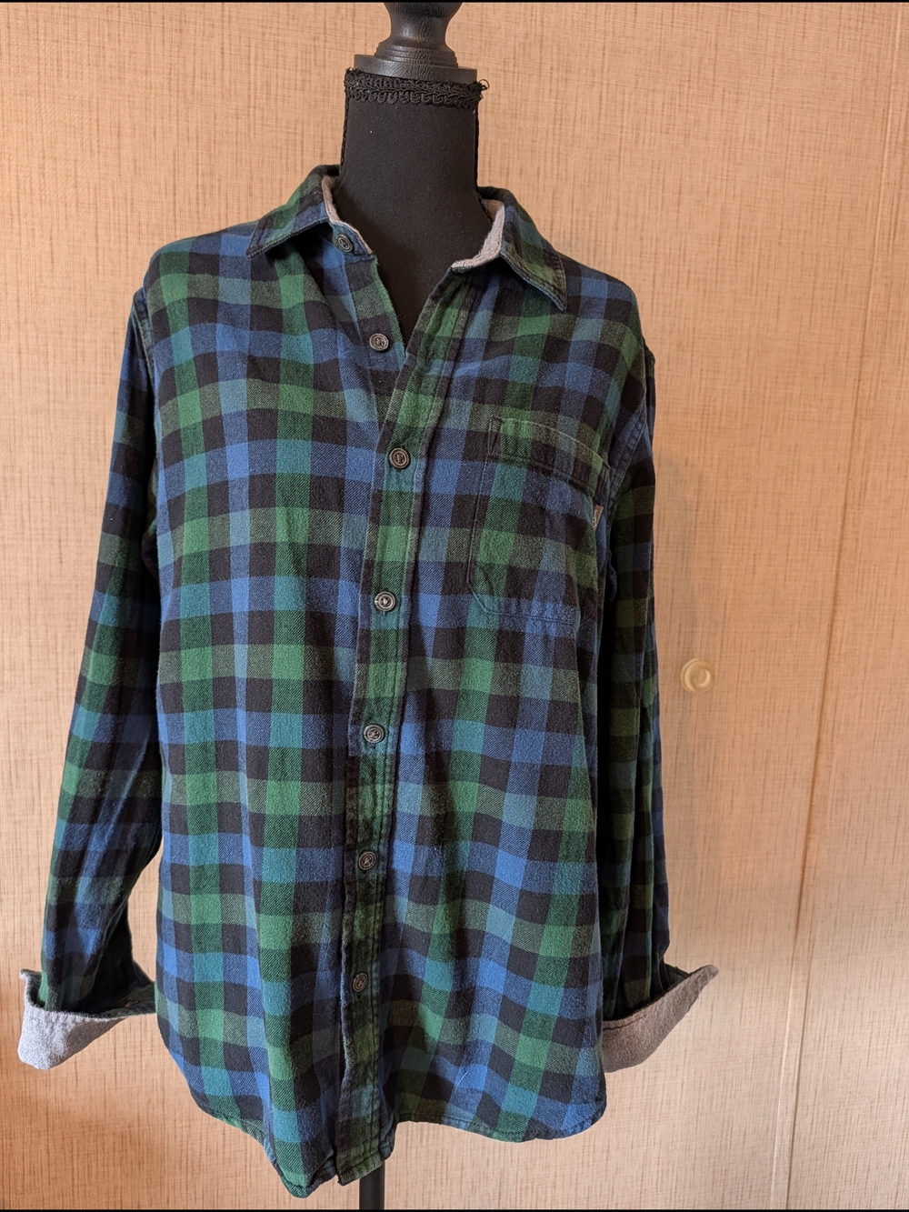 Eddie Bauer Green and Blue Plaid Button-Down Shirt